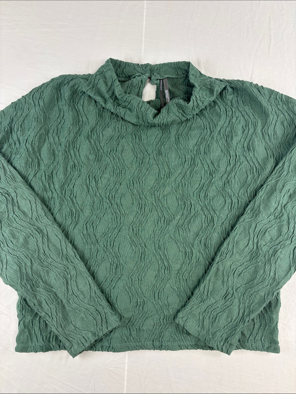 Anthropologie Green Textured Funnel-Neck Long Sleeve Top